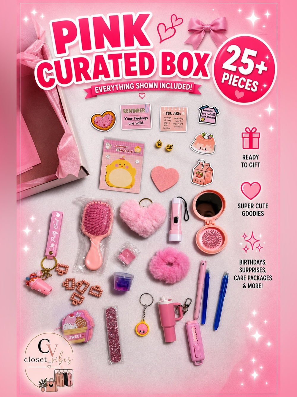 Pink Curated Deluxe Gift Box 🎀 25+ Kawaii Accessories & Cute Goodies